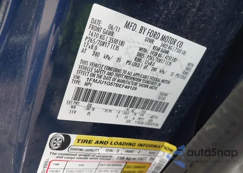 2011 Ford Expedition Xl из США, поврежденный, VIN 1FMJU1G57BEF49129